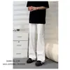 Verano Nuevo Gama Alta Blanco Elástico Bootcut Jeans para Hombre Corte de Bota Sueltos Pantalones Casuales Nicho Pantalones