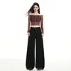 Ropa de Mujer de Seda Naranja # Jeans Anchos Negros Americanos para Mujer, de Tiro Alto, Adelgazantes, Bolsillos Delanteros, Pantalones Rectos Sueltos y con Caída