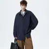 2025 Nueva Camisa para Hombre Otoño e Invierno Camisa de Manga Larga Marca de Moda Color Sólido Cuello Campana Holgada Casual Superior Estilo Pareja
