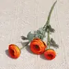 Flores de ranúnculo artificiales de un solo tallo, tres ramas, esponjosas y elegantes para decoración del hogar, fotografía de bodas y textiles suaves.