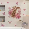 M22097 Niña con Sombrero de Paja Floral Acuarela Mariposa Adhesivo de Pared Sala de Estar Dormitorio Decoración de Pared de Fondo del Hogar Adhesivo de Pared Autoadhesivo