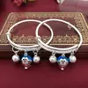 Pulseira infantil azul gordinha prata de lei 999 sino infantil gato joias de prata lua cheia japonesa e coreana presente