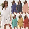 Nova Camisa de Algodão de Bambu Europeia e Americana Cardigã Solto para Biquíni Blusa de Praia para Férias Roupa de Proteção Solar