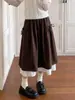 Falda midi de mezcla de lana con ribete de encaje para mujer, con diseño de cintura de corbata, detalles de patchwork y una favorecedora silueta en A, perfecta para primavera y otoño, y diseñada para estilizar la figura