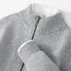 Nuevo Cárdigan Pesado Grueso 100% Lana Otoño e Invierno para Hombre con Cuello Alto, Cremallera, Bolsillos, Chaqueta de Punto, Suéter Holgado, Moderno