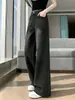 Jeans de Pierna Ancha Estilo Americano Negro y Gris para Mujer Otoño 2026 Nuevos de Cintura Alta Sueltos Adelgazantes Tallas Grandes Rectos Hasta el Suelo