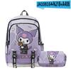 3D Nuevo Producto Impreso Periférico Sanrio Kuromi Kuromi Mochila Escolar Estuche de Lápices de Doble Capa Traje de Dos Piezas