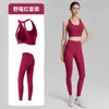 Conjunto Fitness Novo para Mulheres Primavera e Verão, Peça Dupla Vazada Respirável com Sutiã Esportivo de Copas Fixas, Calça Legging de Lycra Justa para Yoga