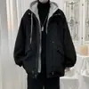 Jaqueta corta-vento de duas peças falsas Masculina Outono e Inverno com forro de fleece Espessa Tendência Marca Yipi Bonito Ensino Fundamental Ensino Médio Jaqueta de Estudante