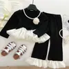 Conjunto de Moda Outono 2026 para Meninas Estiloso para Crianças Pequenas e Médias Color Block Floral 3D Manga Longa Calça Longa Conjunto de Duas Peças