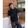 Camiseta de Verano para Hombre Estilo Americano Peso Pesado Manga Corta Patchwork Desestructurado Raya Blanca Corte Limpio Hombro Normal Medio Pareja
