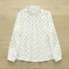 Camisa Branca Casual Feminina Estilo Japonês Estampada de Bolinhas com Fio Duplo, Gola Lapela, Manga Longa - Outono 2025