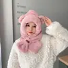 Sombrero Bufanda Integrado Otoño e Invierno Cálido Felpa Engrosado Imitación Piel de Conejo Lindo Protección para las Orejas Sombrero 2024 Explosiones Mujeres