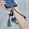Nuevo Lanyard para Teléfono Móvil Estilo Tíbet, Tejido a Mano Estilo Chino de los Cinco Elementos Calabaza Retro Pompon Cadena para Teléfono con Correa de Muñeca con Borla