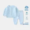 Conjunto de Tricô Cardigan de Algodão para Bebê Primavera e Outono, Conjunto de Duas Peças Suave e Quente de Suéter para Bebê, Conjunto de Outono com Padrão de Diamante para Crianças