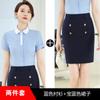 Camisa azul de manga curta para mulheres verão recepção formal vestimenta de negócios terno camisa com lapela elegante macacão para mulheres