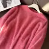Suéter Pulóver de Cuello Redondo Rosa Frambuesa, Nuevo Suéter de Lana de Visón de Pelo Largo Otoño e Invierno para Mujer, Capa Base de Punto Grueso Holgado de Lana de Visón