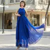 2023 Europeu e Americano Comércio Exterior Transfronteiriço Novo Verão Amazon Vestido Camisola Feminino Brocado Amassado Alça Longa Saia