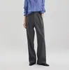 Calça Social Cinza Ampla de Corte Reto para Mulheres, Design Outono e Inverno 2026, Calça Casual Ampla de Tencel com Duas Pregas Estendida