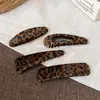 Presilhas de cabelo de veludo com estampa de leopardo estilo retrô coreano, grampos de cabelo ovais em formato de gota d'água, presilhas laterais elegantes e estilosas para franjas