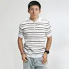 Camisa Polo Tejido Camiseta de Manga Corta Hombre Media Cremallera Textura Rayada Estilo Old Money Verano Fábrica Transfronteriza Venta al por Mayor