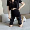 Pantalones cortos de verano para mujer, finos, de talla grande, con estampado de oso y diamantes, con dibujos animados en negro y brillantes