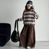 Conjunto de suéter a rayas para niña, colección primavera/otoño, nuevo estilo 2026, atuendo de otoño estilo coreano, pantalones de pierna ancha, conjunto de dos piezas, moderno y a la moda