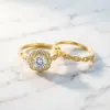 Tonglin novo conjunto de anéis europeus e americanos anel personalidade moda s925 prata esterlina galvanizado 18K ouro artificial diamante conjunto de anéis femininos