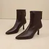 Botines de Temperamento Estilo Coreano para Mujer Botas Individuales Color Sólido Tacón de Aguja Altos Sexy Moda Versátil Cremallera Trasera Punta Fina Estilo Otoño