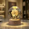 Esfera de Cristal Tallada en 3D Creativa Transfronteriza con Base de Madera Luminosa Adorno Navideño Regalo Luz de Noche Fábrica Venta al por Mayor