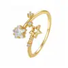 Anillo de estrella hueca con incrustaciones de circonita exquisito plata de ley S925 lujo ligero diseño de nicho ins anillo de pentagrama al por mayor