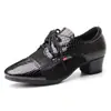Zapatos de baile cuadrado de suela blanda, tacón medio-bajo, cuero brillante para mujer, baile de marinero al aire libre, zapatos de salón, zapatos de baile latino para adultos