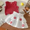 Roupas para Bebês Meninas 0-3A Conjunto de 2 Peças com Top de Babados e Saia de Verão para Bebê Menina Em Estoque