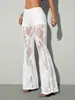 Pantalones de encaje hueco nuevos de verano, micro campana, cintura alta, elásticos, transparentes, campana larga, pantalones de fiesta de vacaciones para mujer