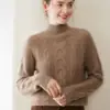 Suéter de Cachemir de Cuello Medio para Mujer 2025 Otoño e Invierno Nuevo Suéter de Punto Holgado Cálido de Cachemir con Base de Suéter