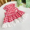 Ropa para perros para primavera y verano, ropa para gatos para verano, ropa a cuadros para exteriores para mascotas con accesorio para correa, ropa estilo falda para Teddy