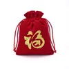 Bolsa da Sorte Bordada, Bolsa de Veludo de Camada Dupla, Bolsa para Guardar Pulseiras e Joias, Bolsa para Guardar Joias Anti-Risco, Bolsa de Tecido Vermelho