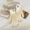 Mismo estilo que el diseñador coreano~Guantes cálidos de canalé contrastante con overlock para mujer, guantes de invierno con dedos divididos para pantalla táctil
