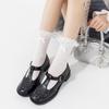 Zapatos, Calcetines, Calcetines de Algodón para Mujer de Primavera y Otoño con Lazos, Estilo Chica Linda Japonesa, Calcetines Caídos, Encaje Lolita, Calcetines de Algodón Blanco Crema