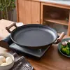 Frigideira Doméstica para Panqueca com Cabo de Madeira Frigideira Plana de Ferro Fundido Chapa para Panqueca Frigideira Antiaderente Frigideira para Panqueca Pegada na Mão