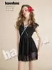 Haoshou 161051 Nuevo Traje de Baño para Adultos, Femenino Escote en V Malla de Encaje Traje de Baño Estilo Falda, Talla Grande