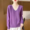 Suéter listo para usar 100% lana tejido, top holgado de cuello en V, capa base tejida, top engrosado de otoño e invierno para mujer