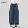 Jeans de Perna Curva Little Fit para Meninas 2026 Novo Estilo Outono Calças Jeans Retrô para Crianças Maiores Moda Elegante Calças Longas Infantis