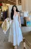 Vestido camisola bordado estilo francés para mujer, nuevo modelo de verano, entallado a la cintura, adelgazante, vestido largo de aspecto de hada para vacaciones en la playa