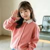 Outono e Inverno Novo Cardigã de Malha de Lã Pura para Meninos e Meninas Lã Fivela Camisola Cor Sólida Casaco de Malha Base Top