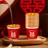 Vaso de Papel Desechable para Boda Engrosado Vaso de Boda Pequeño 50ml Banquete de Boda Copa para Brindar con Lámina Dorada Roja para Boda