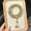 Transmissão ao Vivo de Fornecimento de Pulseiras Bodhi Verde Leitoso Semelhante a Jade e Azul Profundo, Pulseiras de Círculo Duplo Estilo Chinês para Homens e Mulheres, Pulseiras Colecionáveis, Contas de Oração Budista Atacado