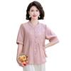 Camisa de Ramio Cubre Barriga de Verano para Madre 2025 Verano Nueva Llegada Vintage Artística Bordada Algodón y Lino Top de Manga Corta para Mujer