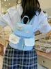 Mochila tipo parche de oso girly estilo coreano con costuras de lunares y cuadros, mochila pequeña con solapa ligera y portátil para mujer