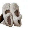 Zapatos planos de pelo estilo hada para mujer, nuevo calzado de exterior para otoño/invierno, con lazo, forrados de felpa para abrigar, zapatos de algodón con forma de frijol, zuecos